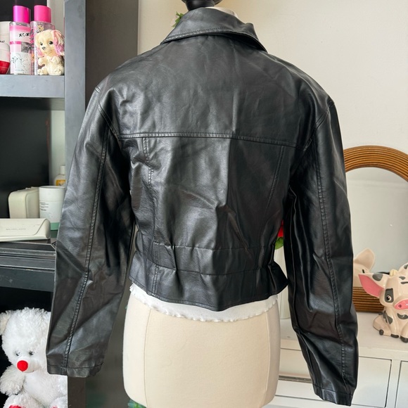 Black leather effect biker jacket - Picture 6 of 8